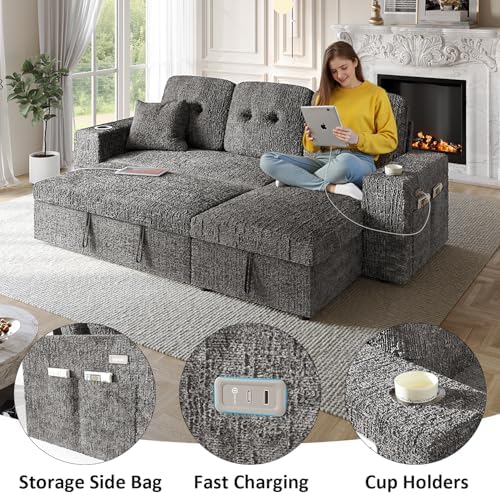 90 Inch Modular Sectional Sleeper Sofa Bed, 4 in 1 Pull Out Couch Bed - Image 4