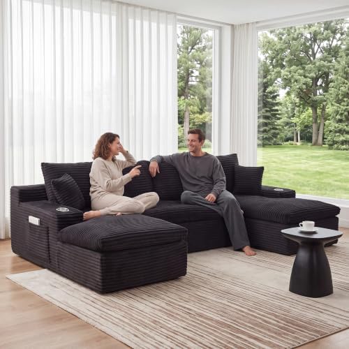 120" Modular Sectional Sofa, U Shaped Boneless Cloud Couch Black by Easilive