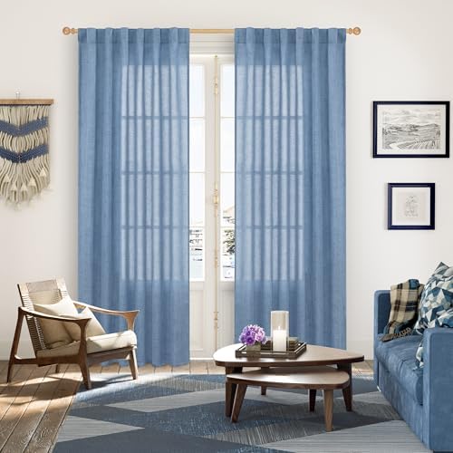 YoungsTex Light Blue Linen Curtains 80 Inch Length - Image 2