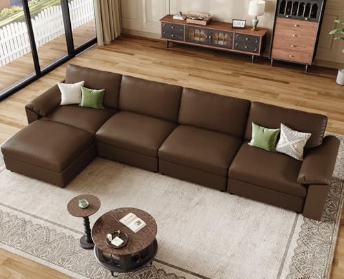 EASE MOOSE Faux Leather Sectional Couch, Deep Seat Modern Sofa, Deep Brown - Image 3