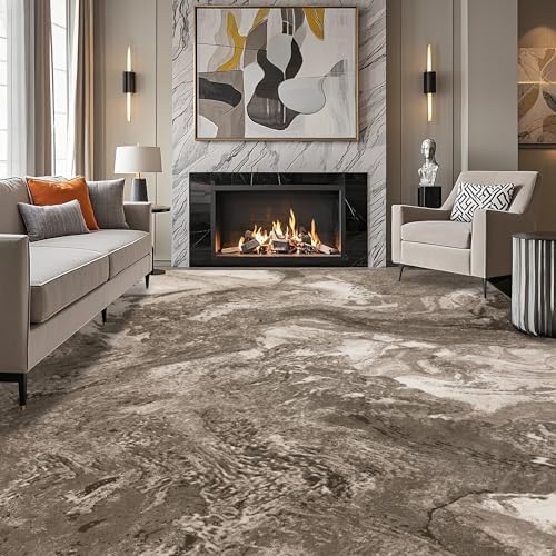 Abstract 9x12 Rug for Living Room: Modern Washable Brown Area Rugs for Bedroom by Luxcrest