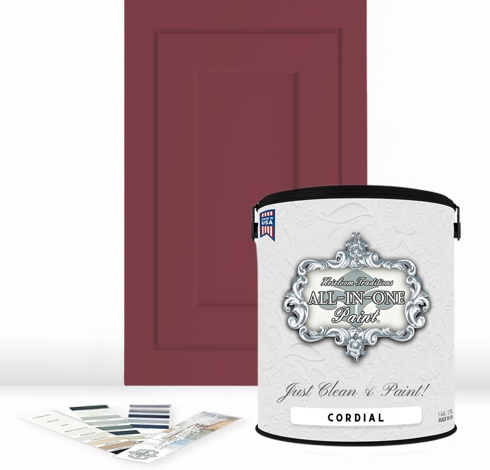 ALL-IN-ONE Paint, Durable cabinet and furniture paint. Built in primer and top coat, no sanding needed. Includes our 30 featured color card - Cordial, Gallon