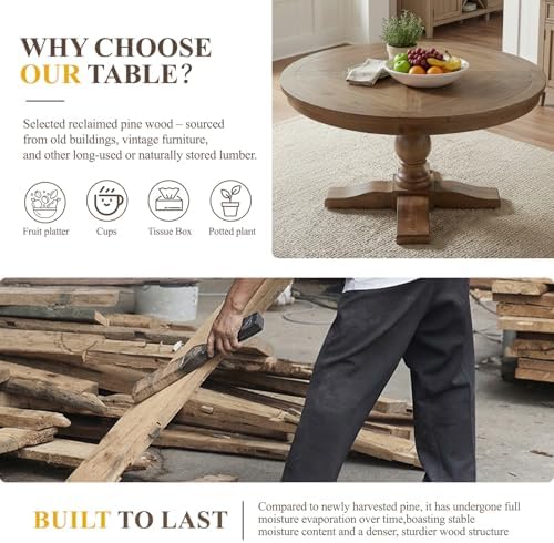 59" Round Dining Table for 6-8, Reclaimed Pine Wood Kitchen Table - Image 6