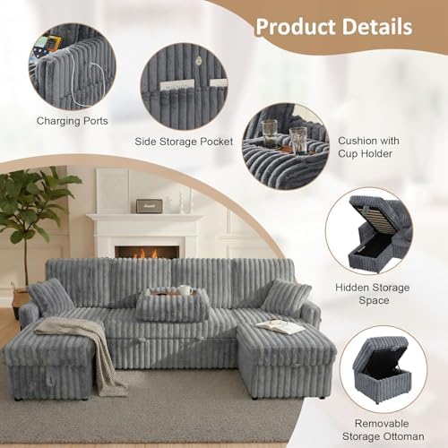 KCGKCG 104" U Shaped Sleeper Sofa Bed, Pull Out Couches - Image 4