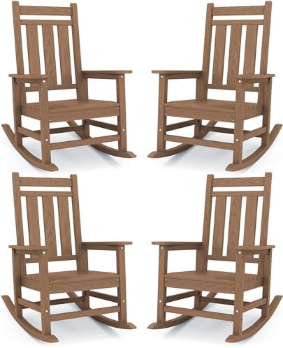 KINGYES Oversized Outdoor Rocking Chair Set of 4, HDPE Patio Rockers by KINGYES