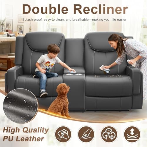 Dresegmt Loveseat Recliner Sofa, Cup Holders, Storage & USB Ports, Ergonomics， - Image 3
