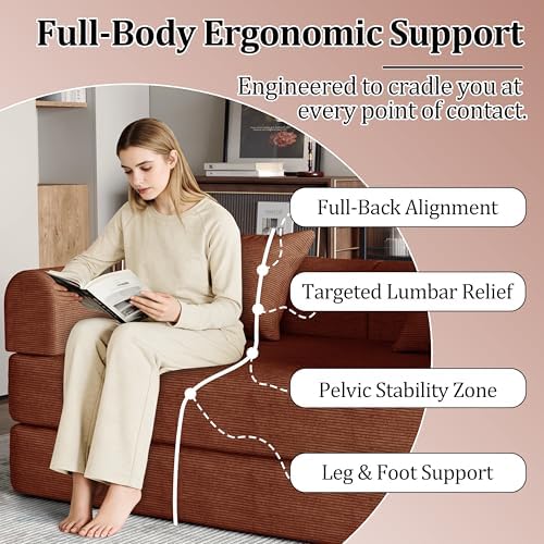53.15'' Convertible Compressed Corduroy Folding Cloud Sofa Bed, Modern Boneless - Image 6