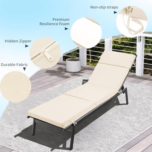 2 Pack Beige Outdoor Chaise Lounge Cushions - Image 5