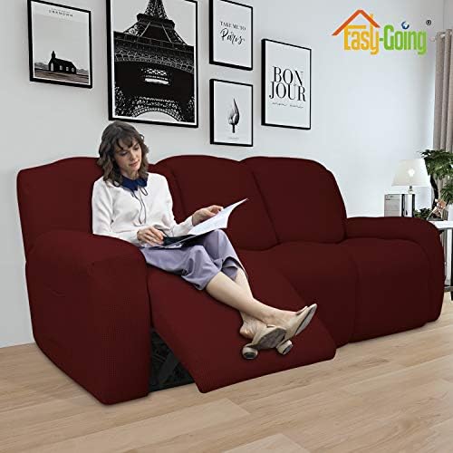 Easy-Going 8 Pieces Recliner Couch Stretch Sofa Slipcover Wine - Image 2