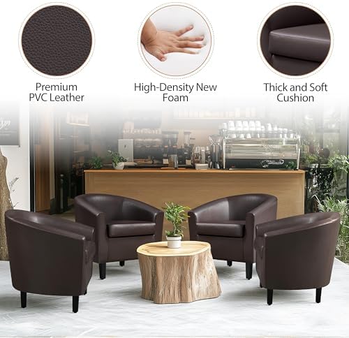 Yaheetech Accent Chairs, Faux Leather Barrel Armchairs Espresso - Image 5
