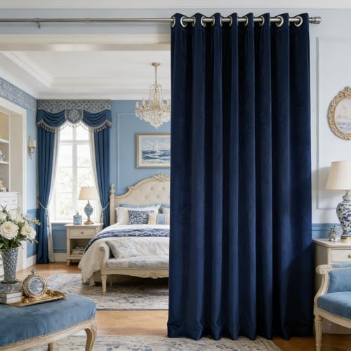 SMILETIME Navy Blue Velvet Curtains 104"x96" Grommet 1 Panel by SMILETIME