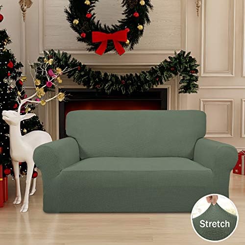 Easy-Going Stretch Loveseat Couch Covers Washable Greyish Green - Image 2