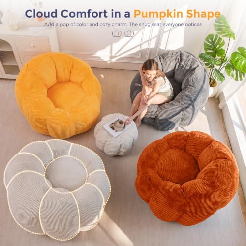 MAXYOYO Bean Bag Chair with Ottoman, Giant Pumpkin Lounge Chair - Image 3