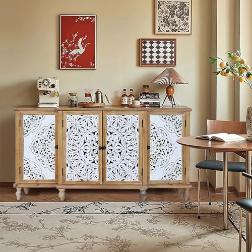 LKTART 63" Solid Wood Sideboard Buffet, Carved Credenza Storage Cabinet - Image 3