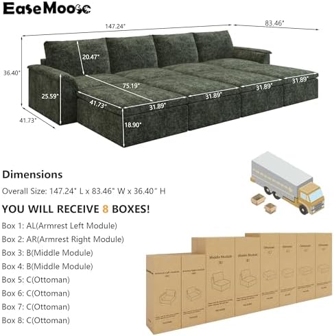 EASE MOOSE 147" Cloud Sofa Bed, Boneless Couches - Image 2