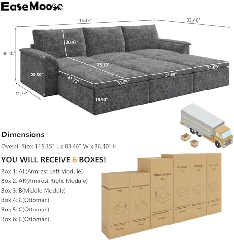EASE MOOSE 115" Cloud Sleeper Sofa, Boneless Modular Couch - Image 2