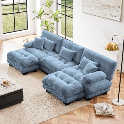 Modular Sectional Sofa for Living Room, Oversized 3 Seater Blue Sectional by Wunlerlant