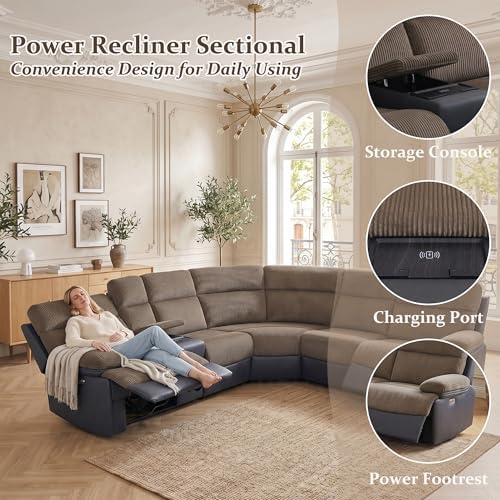 Power Recliner Sectional Sofa, L-Shaped Living Room Furniture Set, Reclining - Image 4