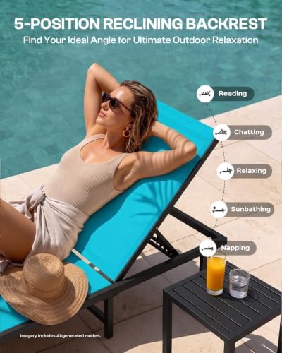Pool Lounge Chairs Set of 2, Aluminum Outdoor Lounge Chair - Image 6