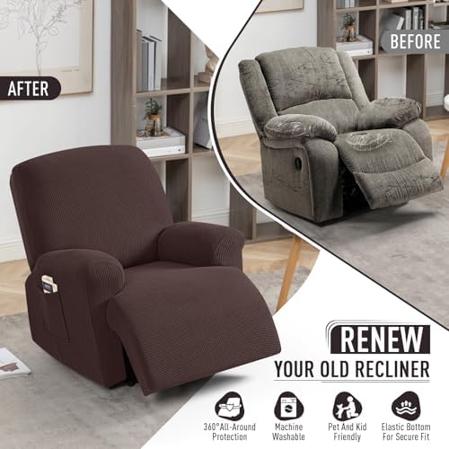 TAOCOCO Oversized Stretch Recliner Chair Covers 4 Piece, Dark Coffee - Image 5