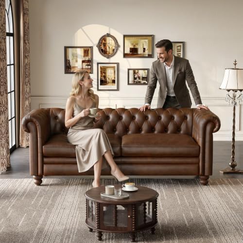 ONBRILL 80" Genuine Leather Sofa, Full-Grain Leather Chesterfield Sofa - Image 2