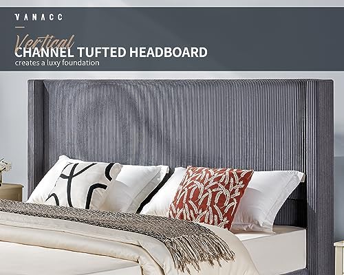 VanAcc King Size Corduroy Platform Bed Frame - Image 5