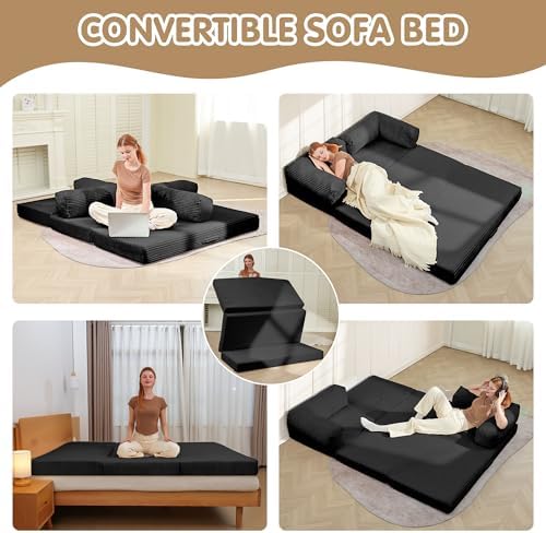 5-in-1 Convertible Sofa Bed, Corduroy Futon Couch Sleeper - Image 4