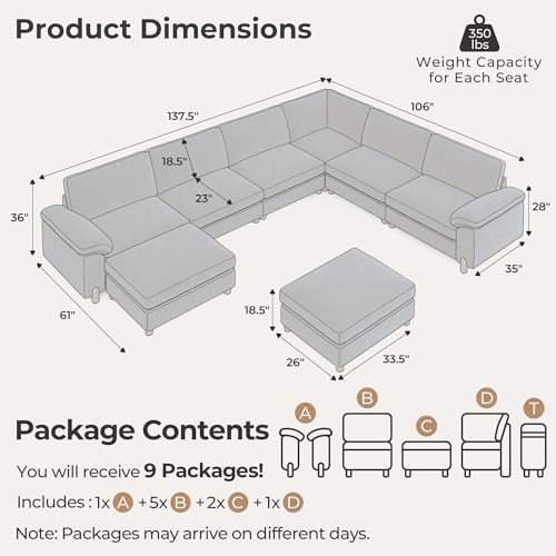 SITJOY Cloud Couch Sectional, 6 Seater V-Shaped Sofa, Chenille in Navy Blue - Image 2
