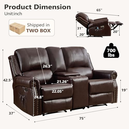 HAOMARKETS Faux Leather Power Loveseat Recliner Sofa - Image 2