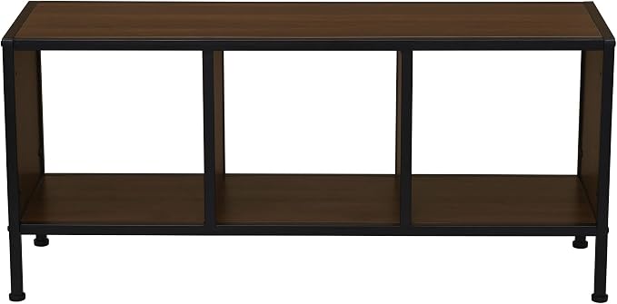 Household Essentials Jamestown Square Cubby TV Stand in Walnut Wood Grain - Image 4