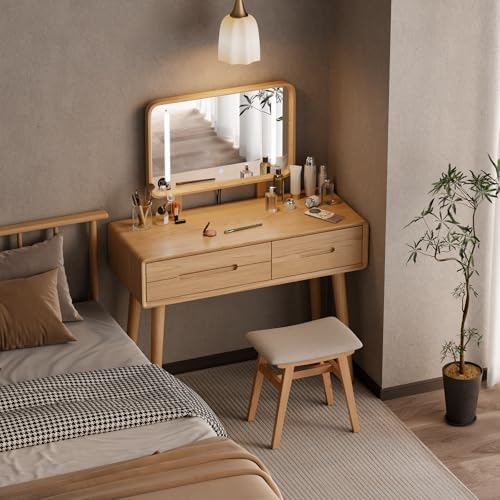 Solid Wood Small Makeup Vanity Desk Mirror by Dongmuwujee
