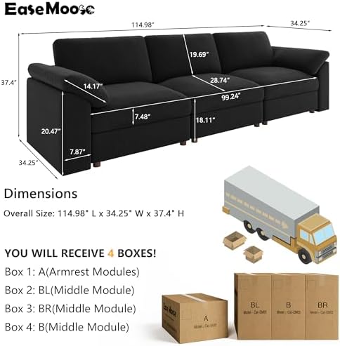 EASE MOOSE 3-Seat Cloud Sectional Sofa, Modern Comfy Deep Seat - Image 2