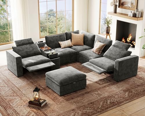 134" Modular Power Reclining Couch 6 Seater L-Shaped by BEDEEP