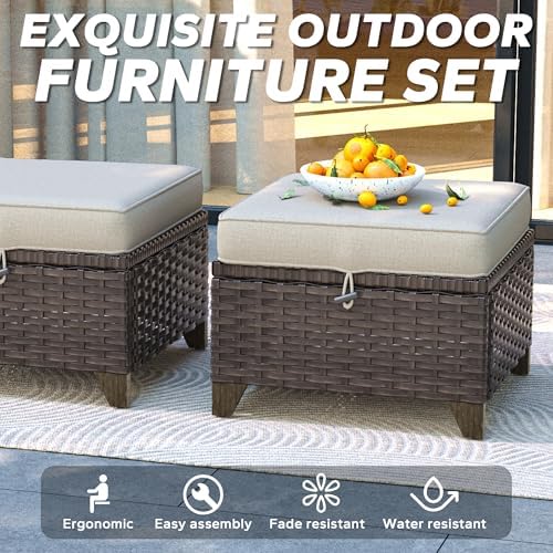 2 Pieces Patio All-Weather Wicker Ottomans - Image 4
