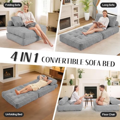 HABUTWAY Folding Sofa Bed, Convertible Sleeper Chair Bed w/2-Pillow & Handle - Image 7