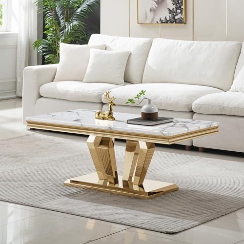 Henf 4 Piece Living Room Table Set, Faux Marble Coffee Table & Console Table & - Image 4