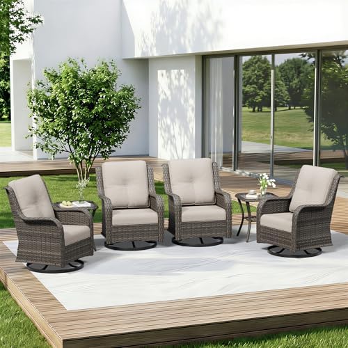 6 Piece Outdoor Wicker Patio Furniture Set, Outdoor Swivel Rocker Patio Chairs by Gardenbee