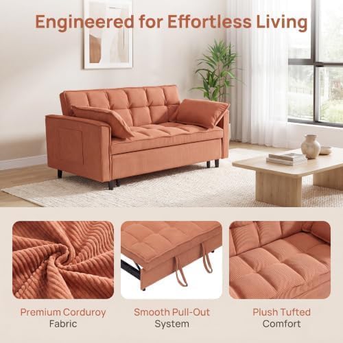 Sleeper Sofa Bed with Adjustable Backrest & Side Pockets - Image 3