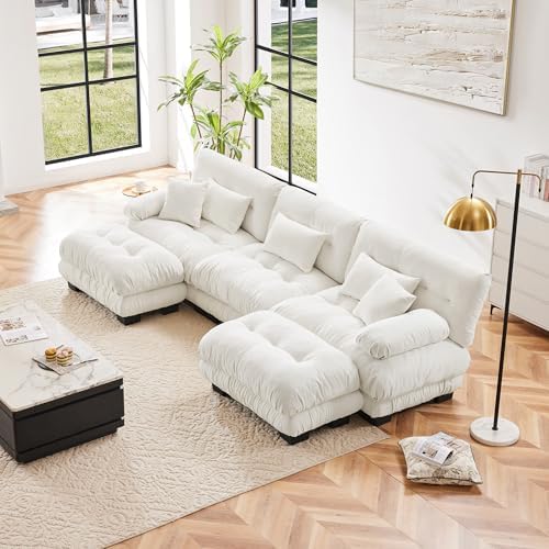 Modular Sectional Sofa for Living Room, Oversized 3 Seater White Sectional by Wunlerlant