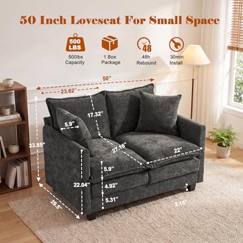 50'' Loveseat Sofa Cloud Sofa Couch, Modern Loveseats 2 Seat Couch 27" Deep Seat - Image 2