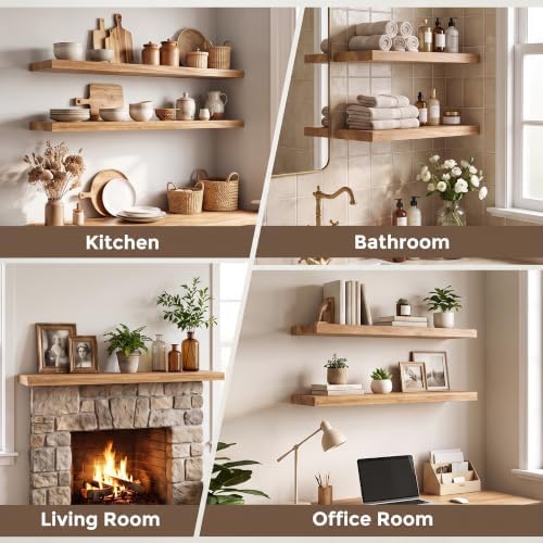 48 inch Floating Shelves for Wall, Elm Wood Flat Edge - Image 6