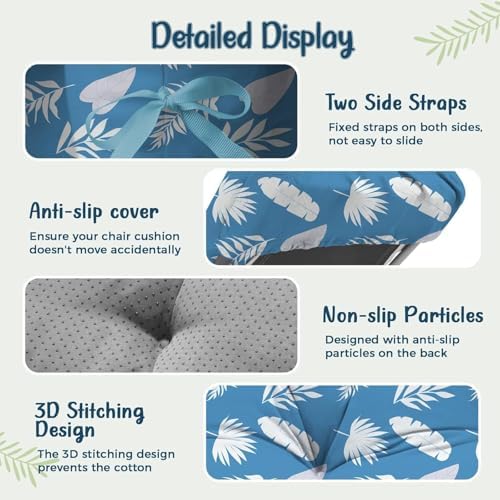 Outdoor Lounge Chair Cushions Set of 2 Waterproof 75.1x22.8x4.7" Blue Leaf - Image 5