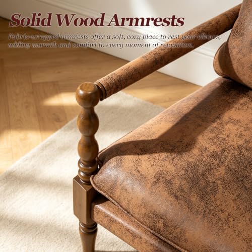 Living Room Accent Chair, Farmhouse Linen Fabric Spindle Accent Chair - Image 5