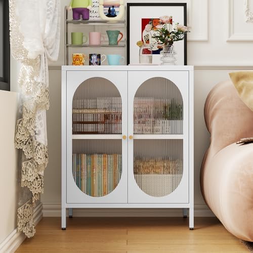 Small 2 Transpanrent Door Metal Storage Side Buffet Cabinet - Image 3