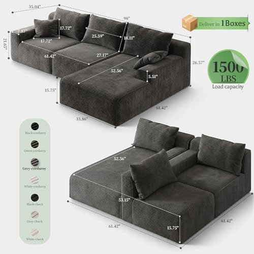 Homkdom 98" L Shaped Boneless Sectional Couches - Image 2