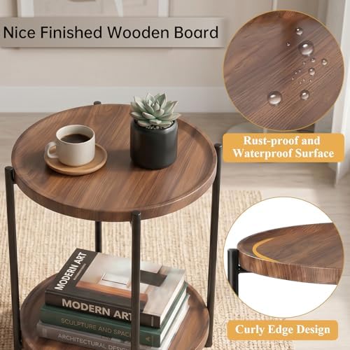 TeoKJ 2 Tier Small Side Table, Folding Round Metal End Table - Image 7