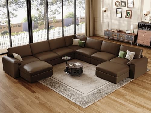 EASE MOOSE Modular Sectional Sofa, Leather Sectional Couch, Deep Brown by EASEMOOSE