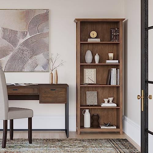SIMPLIHOME Amherst 70" Tall Solid Wood 5-Shelf Bookcase in Brown - Image 2
