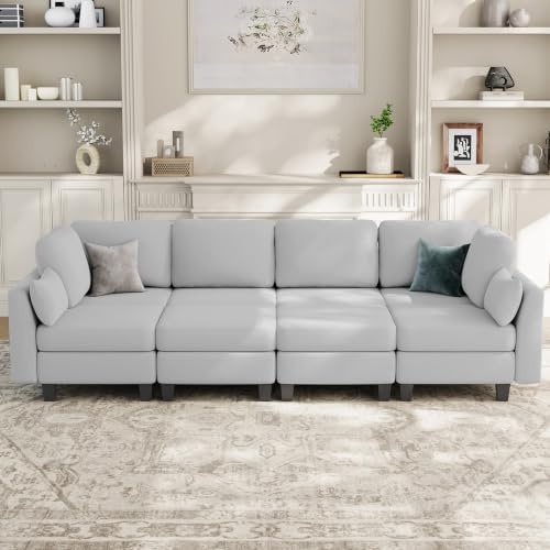 Sectional Sleeper Sofa, 8 Seaters Modular Sleeper Sofa Couch, Light Grey - Image 7