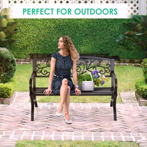 FDW | 50" Outdoor Garden Bench | Black | 485lbs Load Capacity - Image 7